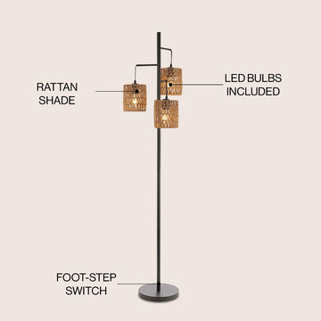 Isla 70.75" 3-Light Mid-Century Bohemian Metal/Rope LED Floor Lamp - JONATHAN Y